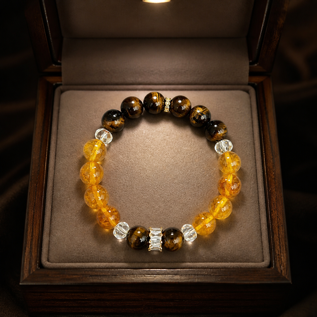 Tiger Eye & Citrine Beaded Stretch Bracelet | OraGem Studio