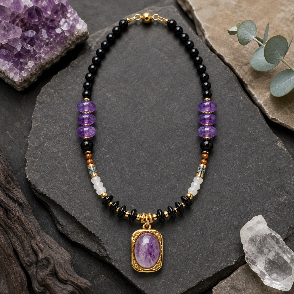 Handmade Natural Amethyst Beaded Pendant Necklace, Unisex | Made‑to‑Order