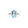 Natural Blue Topaz Large Oval Pavé-Band Adjustable Ring – 925 Sterling Silver
